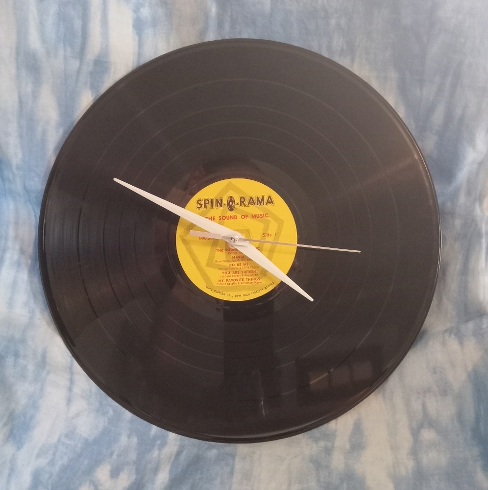 Handmade vinyl record clock